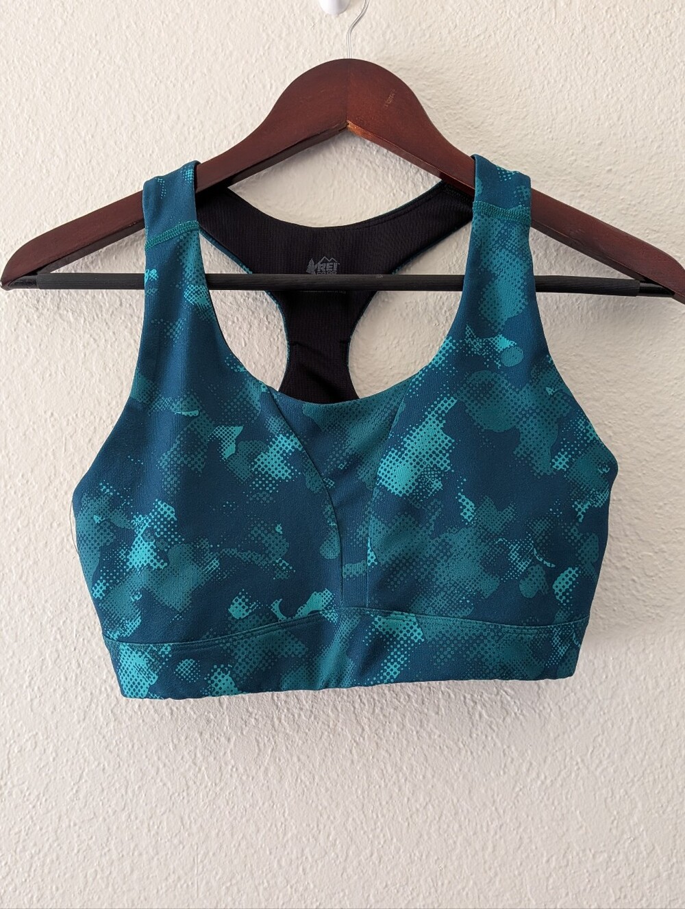 REI Co-op Active Pursuits Sports Bra In Cloud Cover Crater Teal Blue/Green M